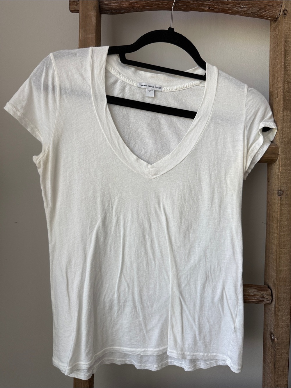 James Perse White V-Neck Short Sleeve Tee